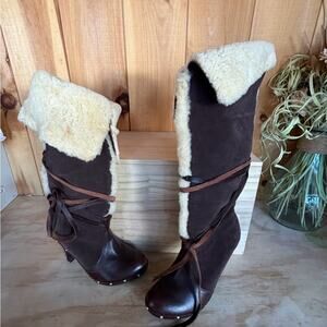 MARKDOWN--LEATHER Cocoa-Brown Shearling-Lined Women's Boots  7.5W